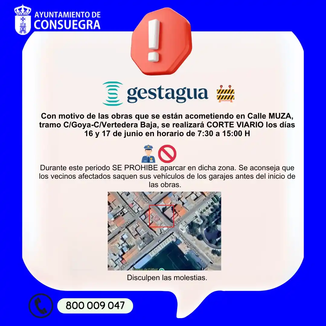 Image from AytoConsuegra: ℹ️ *GESTAGUA* ⚠️ 📣 Con motivo de las actuaciones 👷de saneamiento y ...