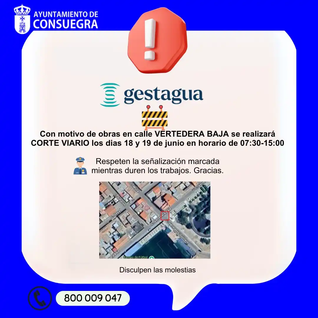 Image from AytoConsuegra: ℹ️ *GESTAGUA* ⚠️ 📣 Con motivo de las actuaciones 👷de saneamiento y ...