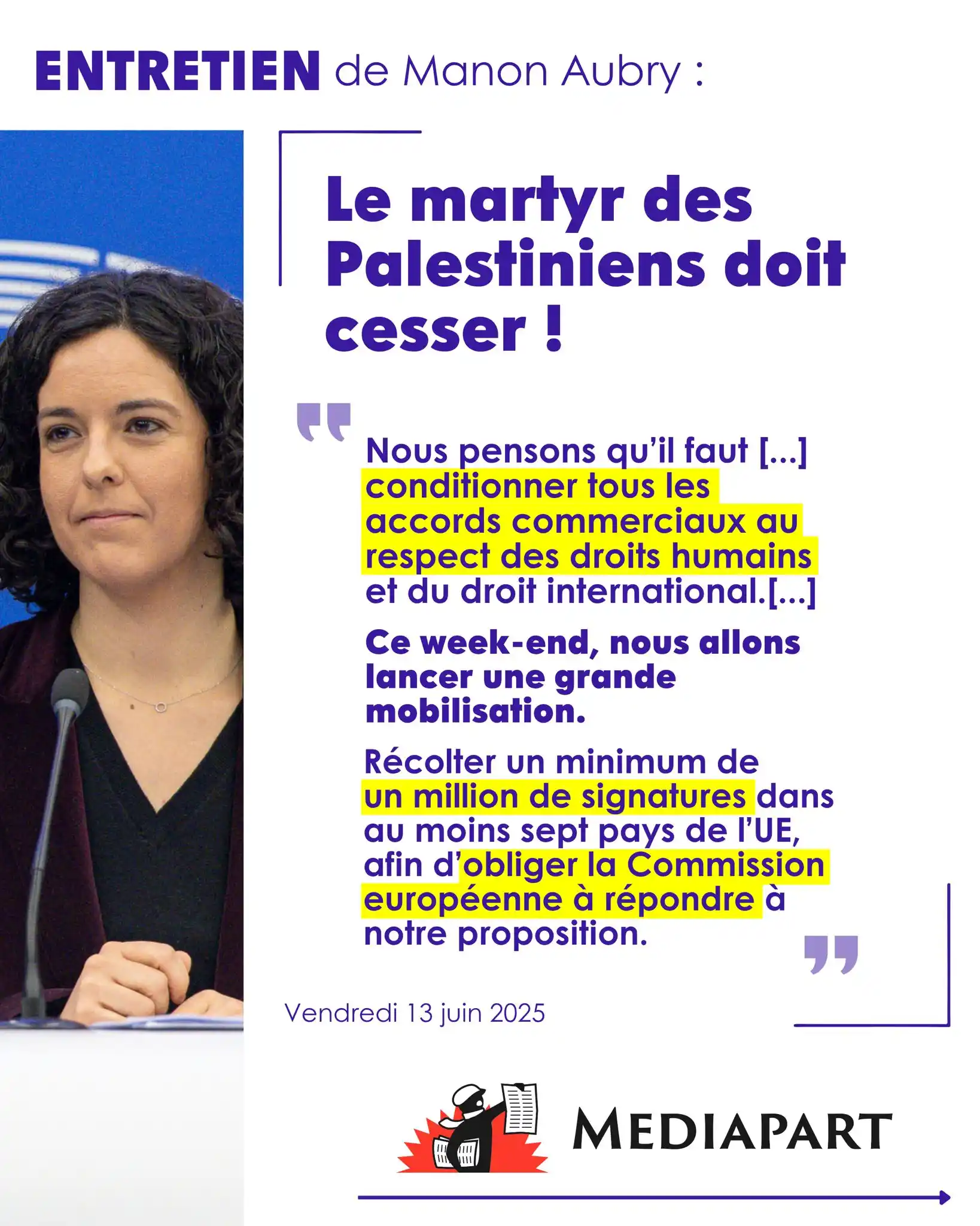Image from Manon Aubry - Infos et Actus : « Le martyr des Palestiniens doit cesser » Pour le Congrès fondateur ...