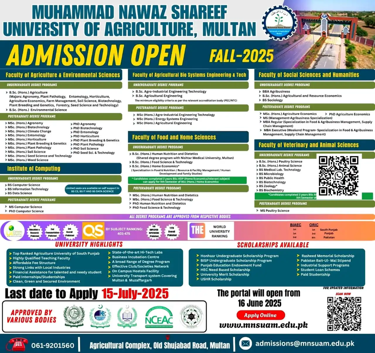 Image from University Guide Pakistan (OFFICIAL) 🇵🇰 🎓: *MNS University of Agriculture, Multan* Admissions Fall 2025 *Sector:*...