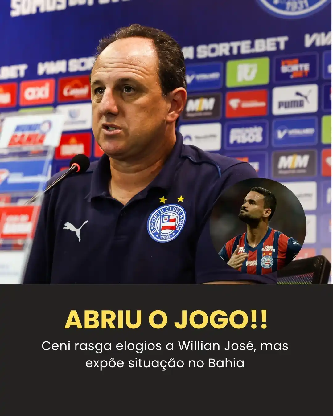 Image from Bolavip | Sou Bahia: 😬👀NA LATA! Ceni é sincero sobre Willian José 🗞️ https://dq64.short...
