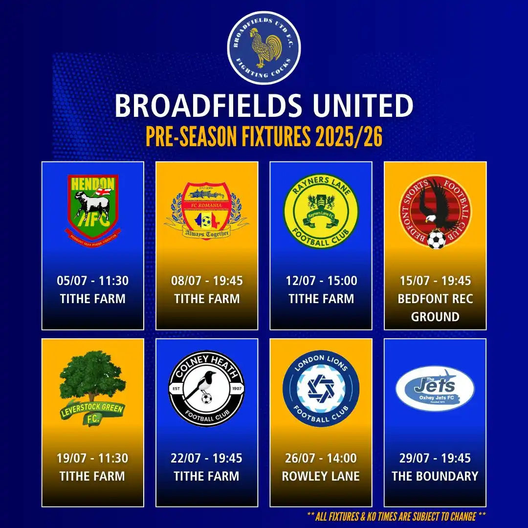 Image from Broadfields United FC: 🔵🟡 Pre-Season Fixtures 🟡🔵 With the start of pre-season just a few...