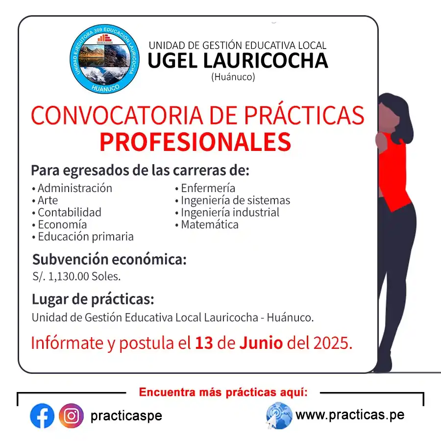 Image from Convocatorias Enfermería: Empleos - Prácticas - Capacitaciones: Realiza tus Prácticas en UGEL Lauricocha 👉Más información en↷ https:...