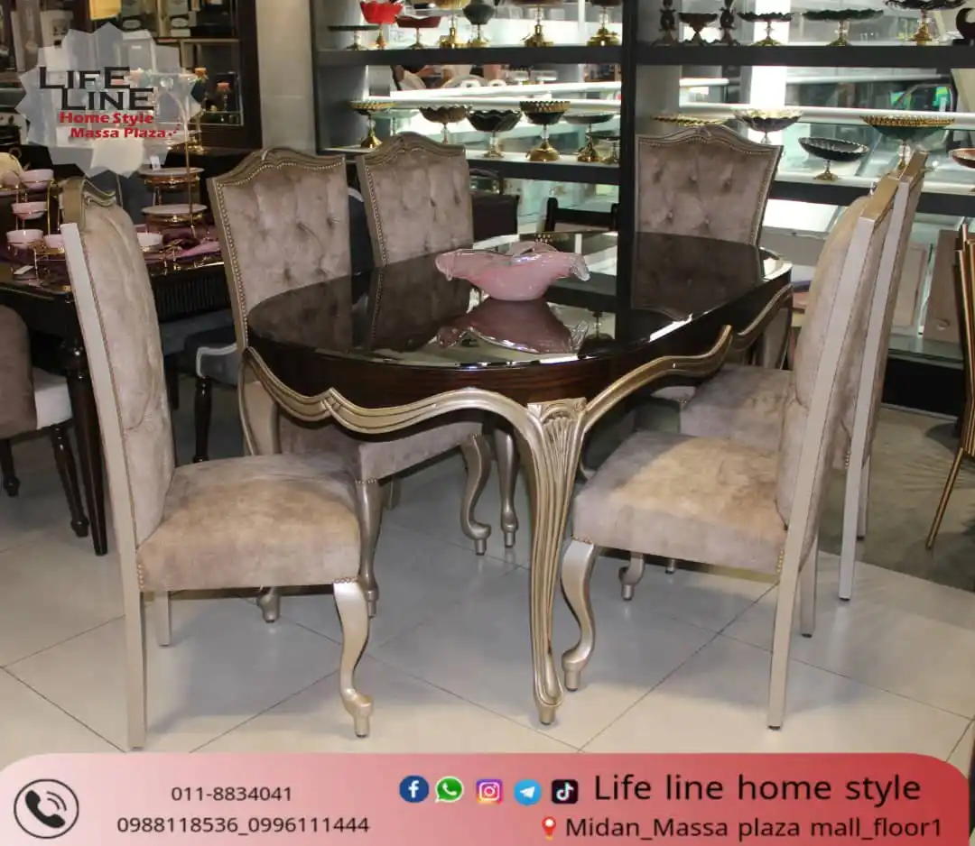 Image from Life Line Home Style: طـــاولـــــة سفـــره مـــوديـــل جــديــد🤎 6 كراسي منجدة خشب زان / ...