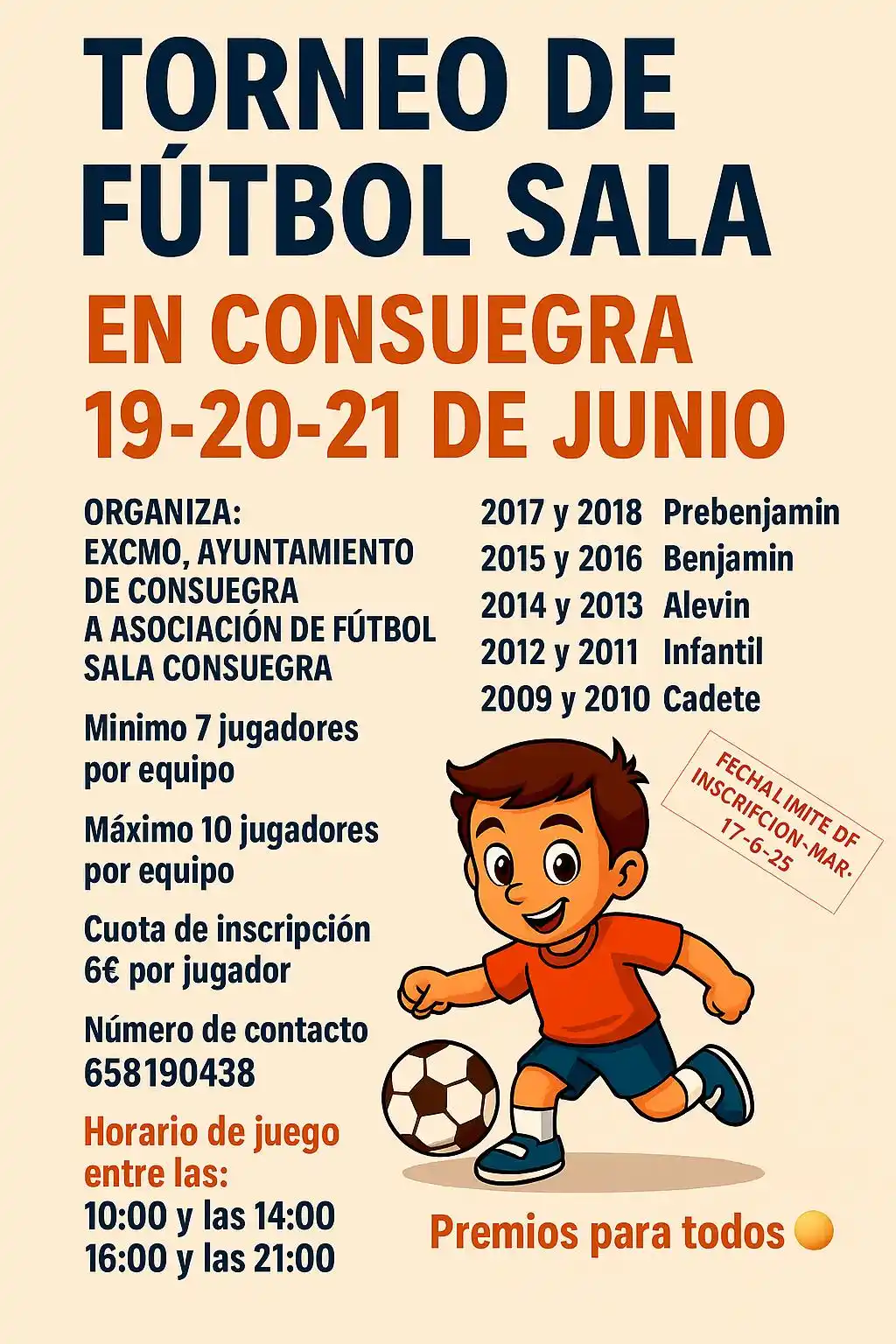 Image from AytoConsuegra: 📣 *TORNEO INFANTIL DE VERANO FÚBOL SALA 2025*⚽  🗓️ Del 19 al 21 de j...