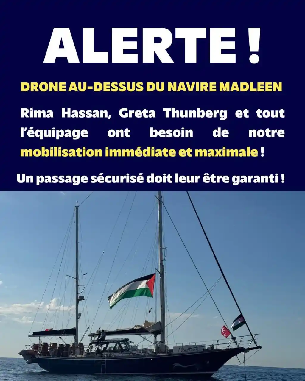 Image from Manon Aubry - Infos et Actus : 🚨URGENT : Des drônes survolent la Flotille humanitaire en route vers ...