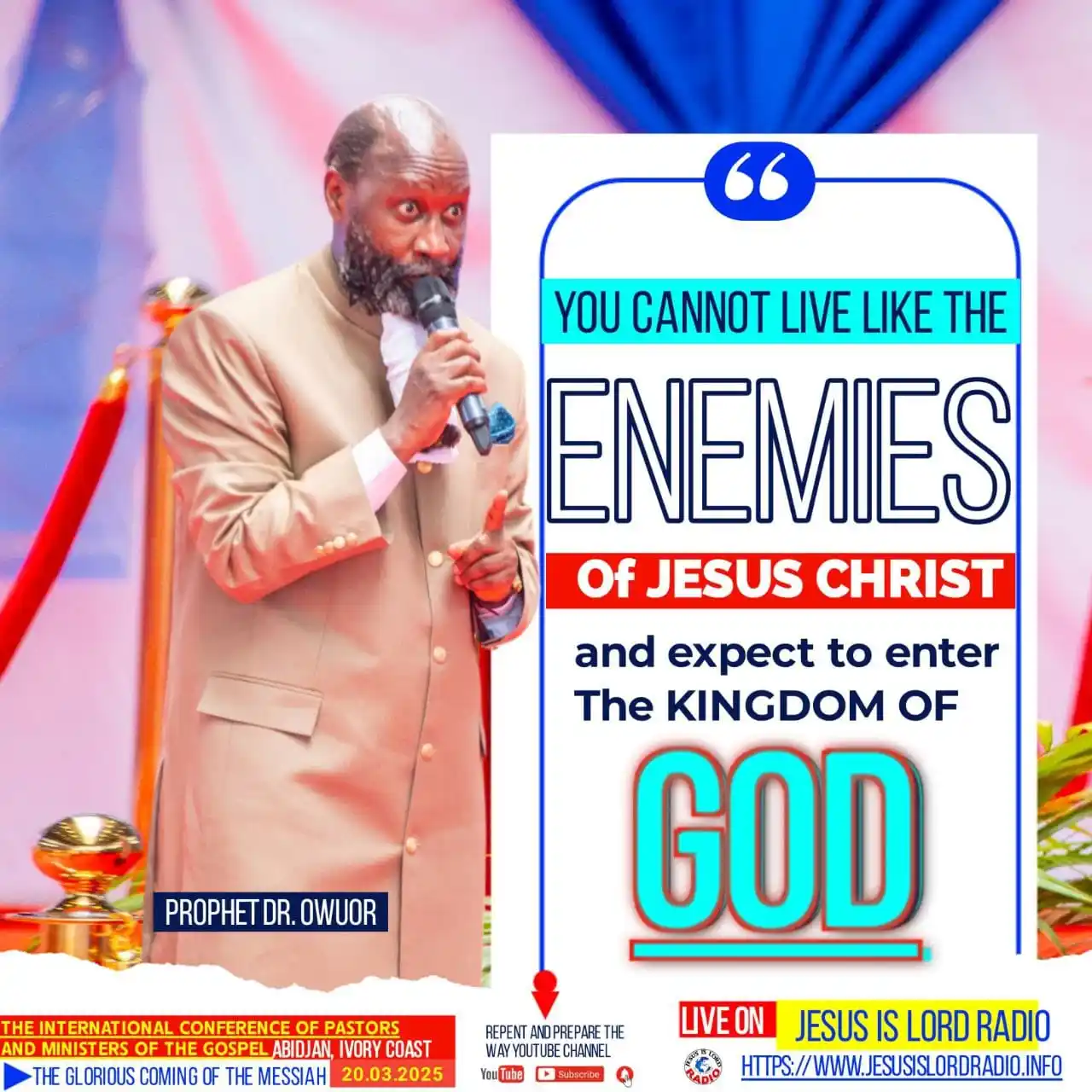 Image from Repentance News: *YOU CANNOT LIVE LIKE THE ENEMIES OF JESUS AND EXPECT TO ENTER THE KIN...