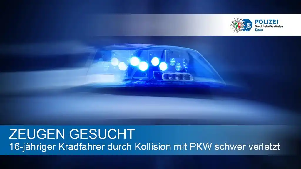 Image from Polizei NRW Essen: *16-jähriger Kradfahrer durch Kollision mit PKW schwer verletzt – Zeug...