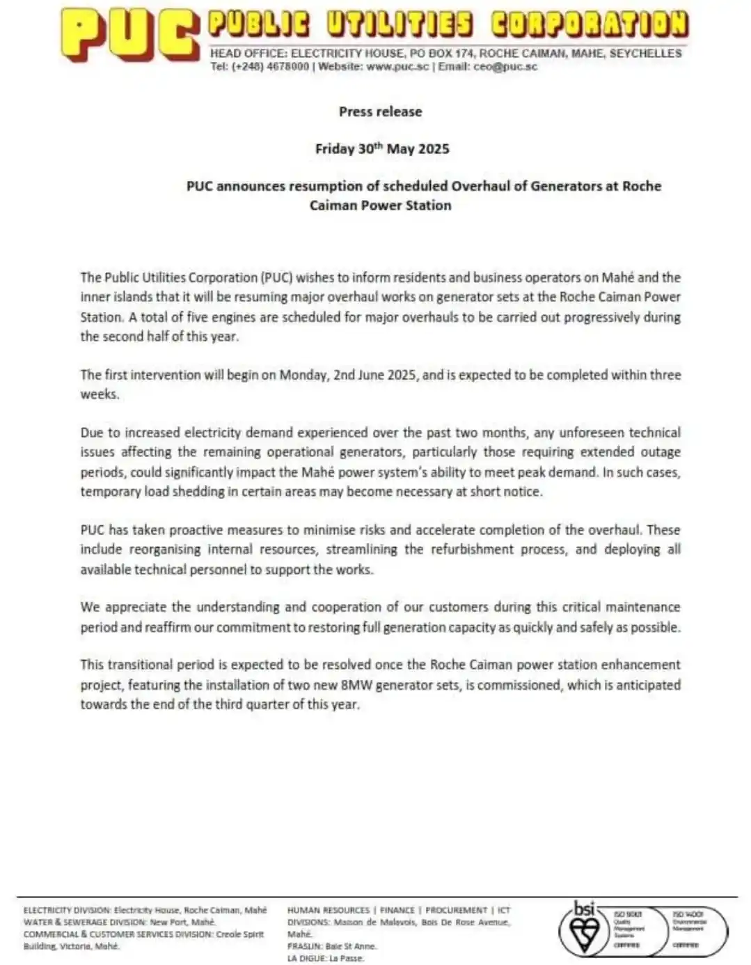 PUC Seychelles post