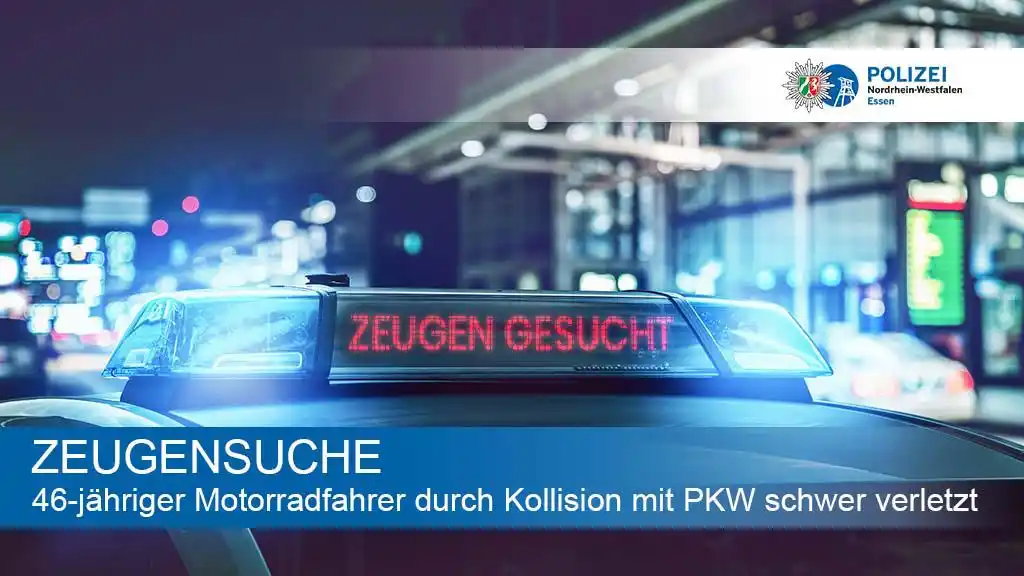 Image from Polizei NRW Essen: *46-jähriger Motorradfahrer durch Kollision mit PKW schwer verletzt – ...