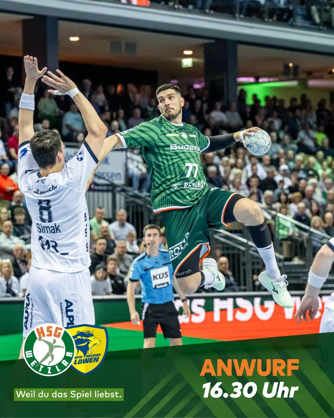 Image from HSG Wetzlar: Anwurf 💥 HSG Wetzlar 🆚 Rhein-Neckar Löwen Auf geht’s Wetzlar! 💚🤍...