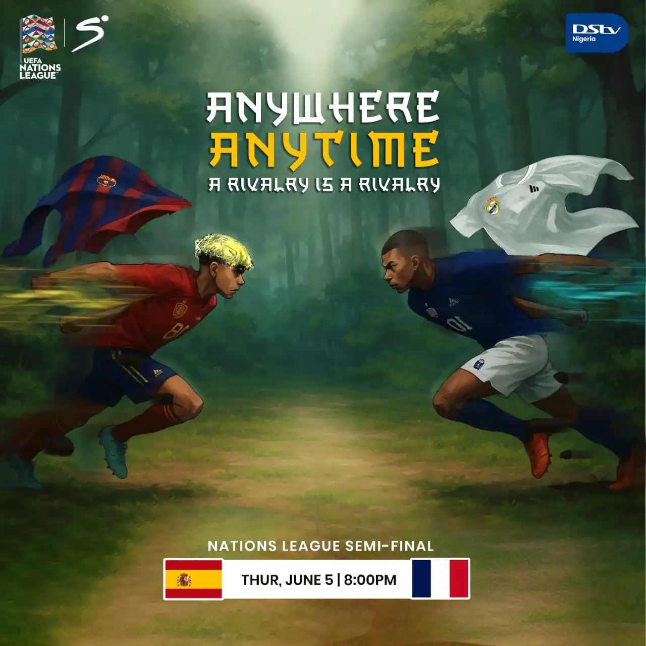 Image from Catchup Central | DStv Nigeria: 🏆 Anywhere. Anytime. A rivalry is a rivalry. 🇪🇸 Spain vs 🇫🇷 Franc...