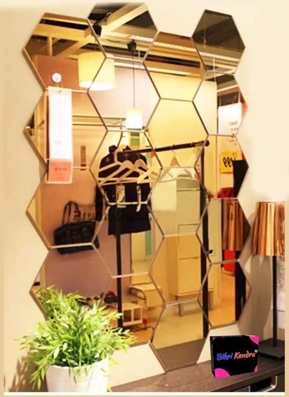 Image from DEALS HUBB 2.0 ✅: 🌟Bikri Kendra - Hexagon 20 Golden Stickers for Wall, Hexagon Mirror, ...
