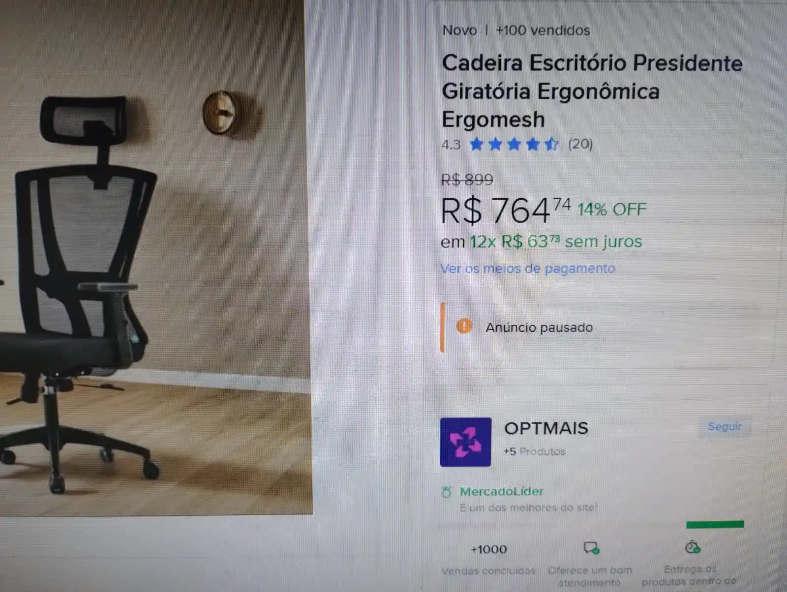 Image from Cadeiras de Escritório Promoções: Bom dia, sobre a Ergomesh postada ontem às 19:50, ela de fato voltou e...