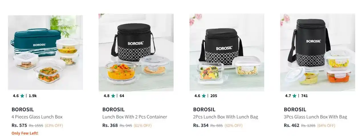 Image from FLIPSHOPE - Deals and Offers: Borosil Lunch box at min 50% + Additional Coupon - HOMEBYMORE  Limited...