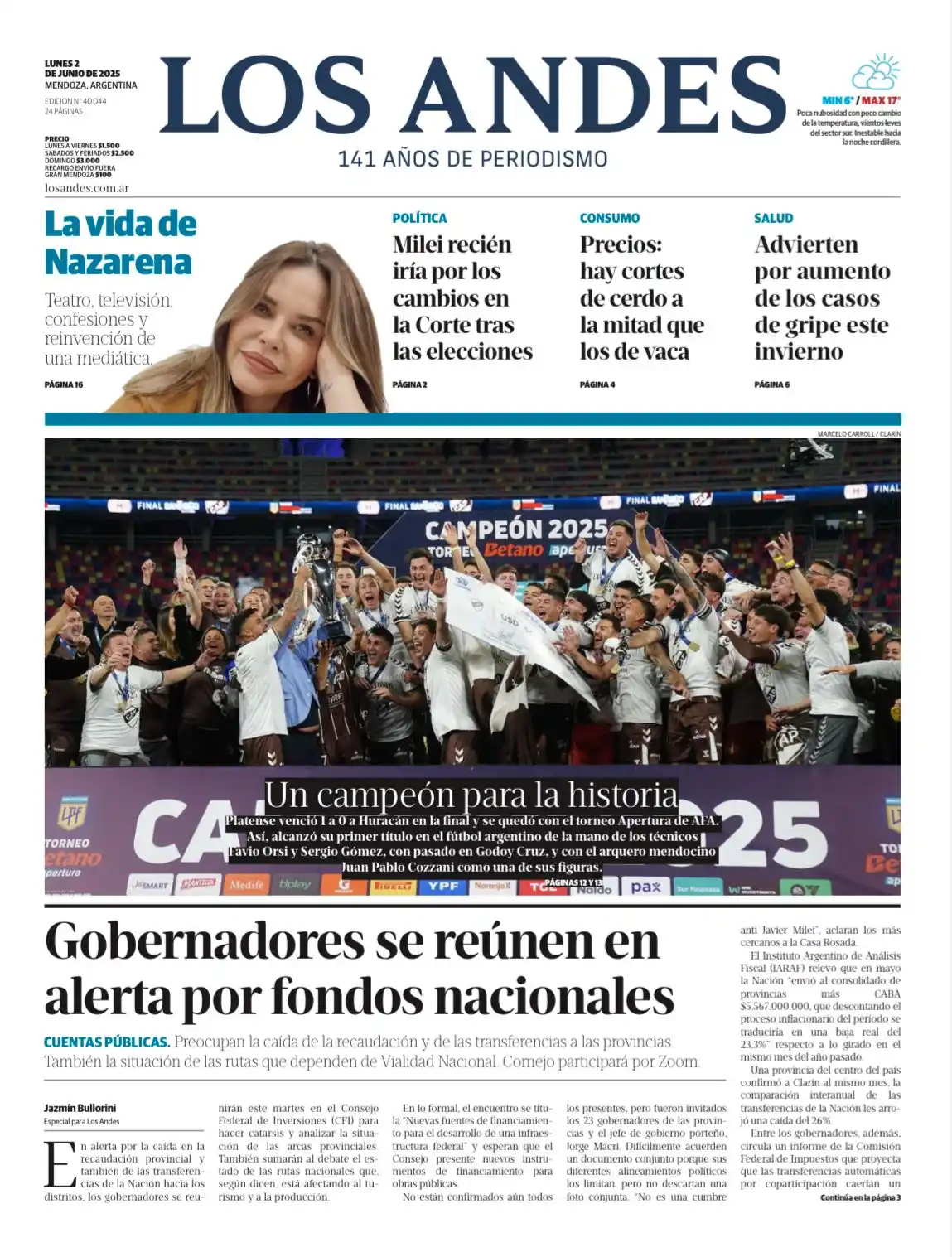 Image from Los Andes: 📰 | ¡Buen día! Te compartimos la tapa de este *lunes 2 de junio*. Inf...