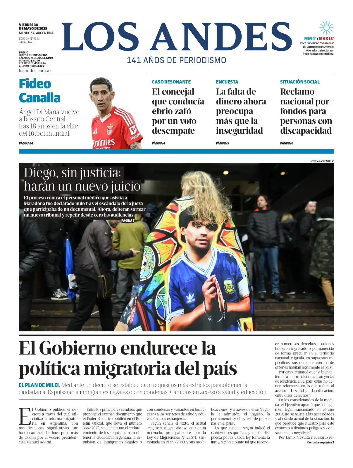 Image from Los Andes: 📰 | ¡Buen día! Te compartimos la tapa de este *viernes 30 de mayo*. I...