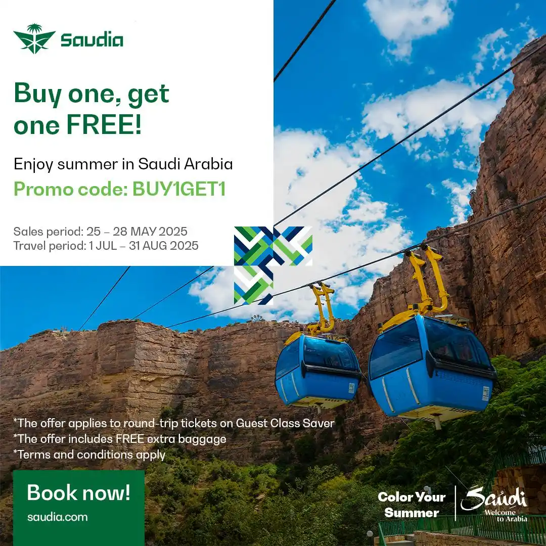 Image from Saudia: Buy One Ticket, Get One Free! 🤩💚 Make this summer a shared adventur...