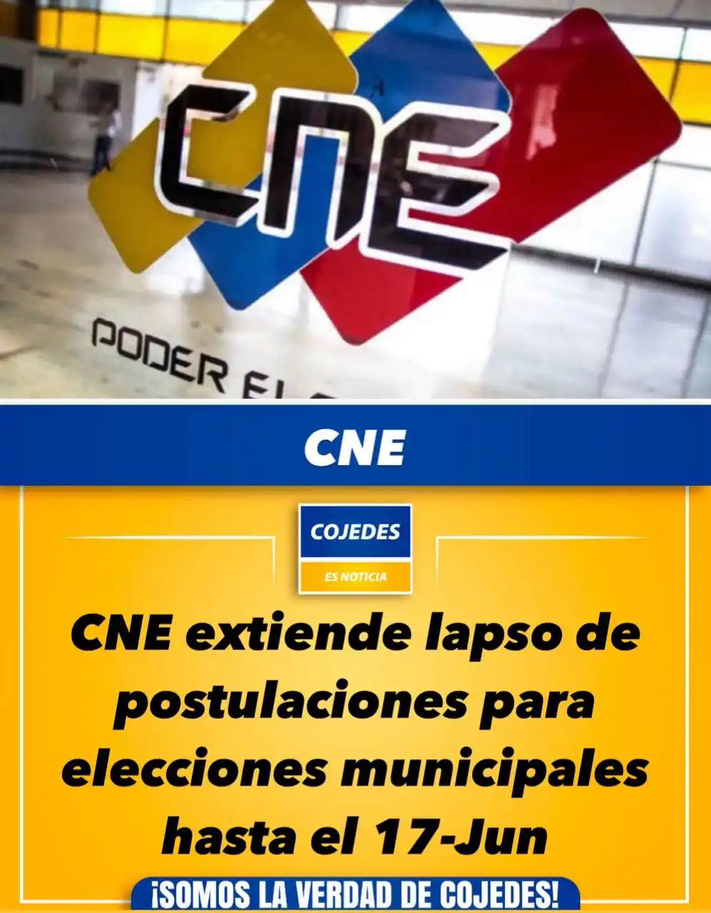 Image from Cojedes Es Noticia: *CNE extiende lapso de postulaciones para elecciones municipales hasta...