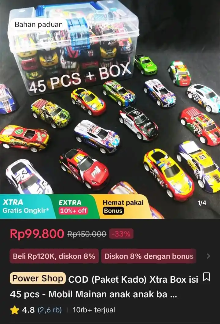 Image from Racun Shopee X Tiktok ( tiktokshop-tokopedia )⭐️: COD (Paket Kado) Xtra Box isi 45 pcs - Mobil Mainan anak anak bahan be...