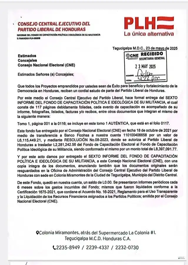 Image from Radio América Honduras: Comunicado del Consejo Central Ejecutivo del Partido Liberal de Hondur...