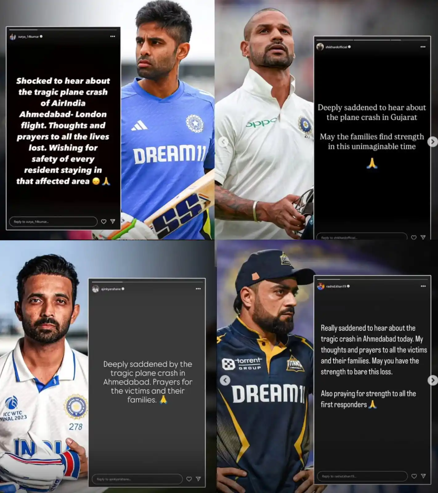 Image from Sports Duniya: Cricketers express their condolences over the tragic plane crash in Ah...