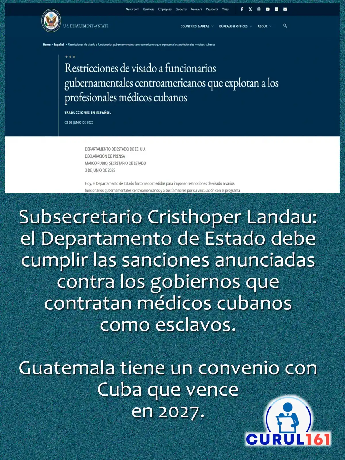 Image from Curul161: 🇨🇺👨🏻⚕️El Departamento de Estado de EEUU dijo que sancionará a fun...