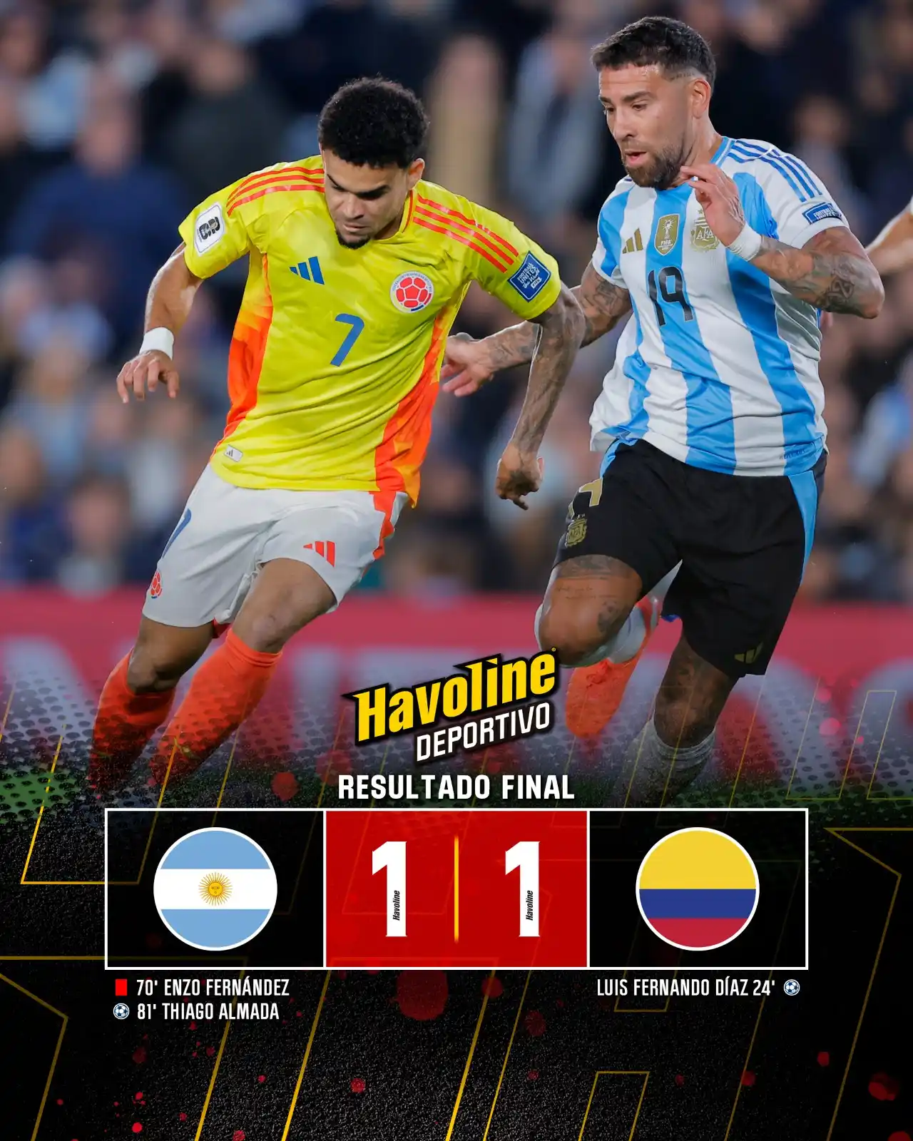 Image from Havoline Deportivo: 🤝 DIVIDEN HONORES: Argentina y Colombia se repartieron los puntos en ...