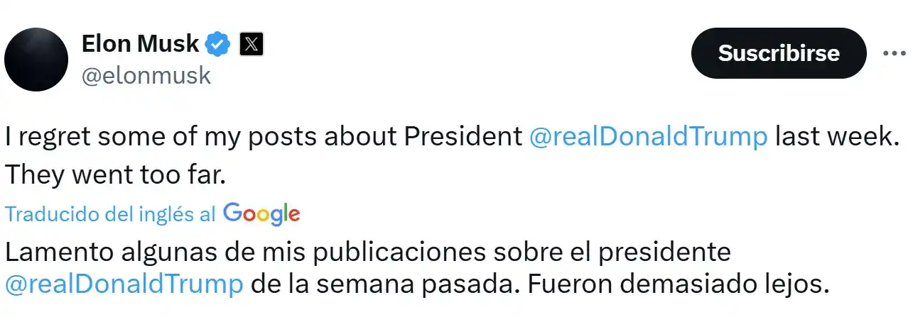 Image from Stereo Rumiñahui RTV: Elon Musk se arrepiente de haber vinculado al presidente Donald Trump ...