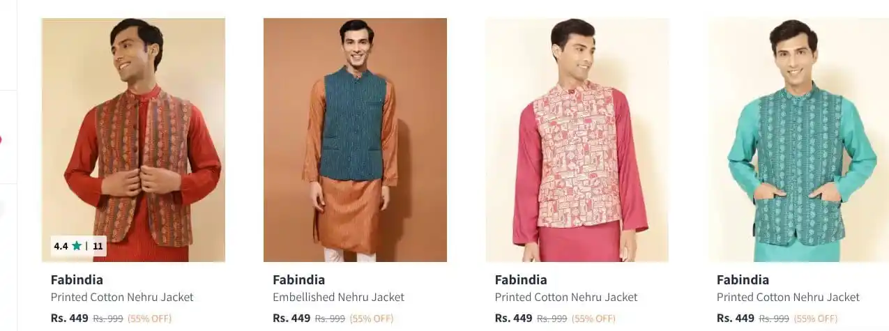 Image from FLIPSHOPE - Deals and Offers: Fabindia Nehru Jackets starts at Rs 449 https://mytr.cc/t56y8y...