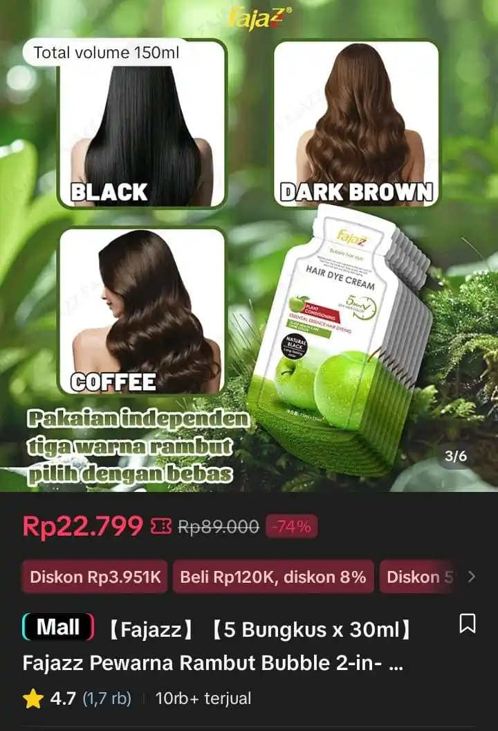 Image from Racun Shopee X Tiktok ( tiktokshop-tokopedia )⭐️: 【Fajazz】【5 Bungkus x 30ml】Fajazz Pewarna Rambut Bubble 2-in-1 - Prakti...