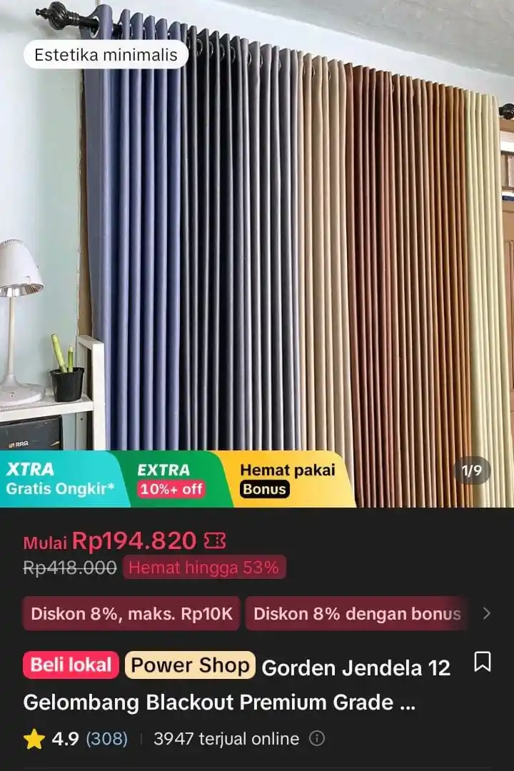 Image from Racun Shopee X Tiktok ( tiktokshop-tokopedia )⭐️: Gorden Jendela 12 Gelombang Blackout Premium Grade A Hordeng Minimalis...