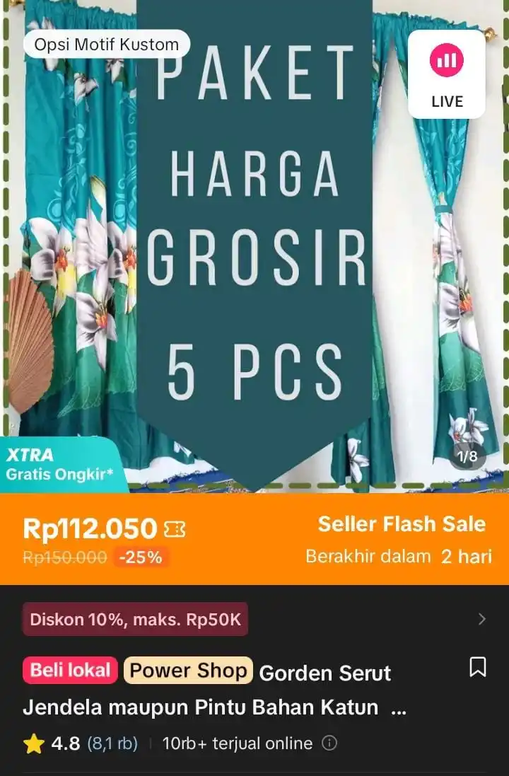 Image from Racun Shopee X Tiktok ( tiktokshop-tokopedia )⭐️: Gorden Serut Jendela maupun Pintu Bahan Katun Paket Khusus Harga Grosi...
