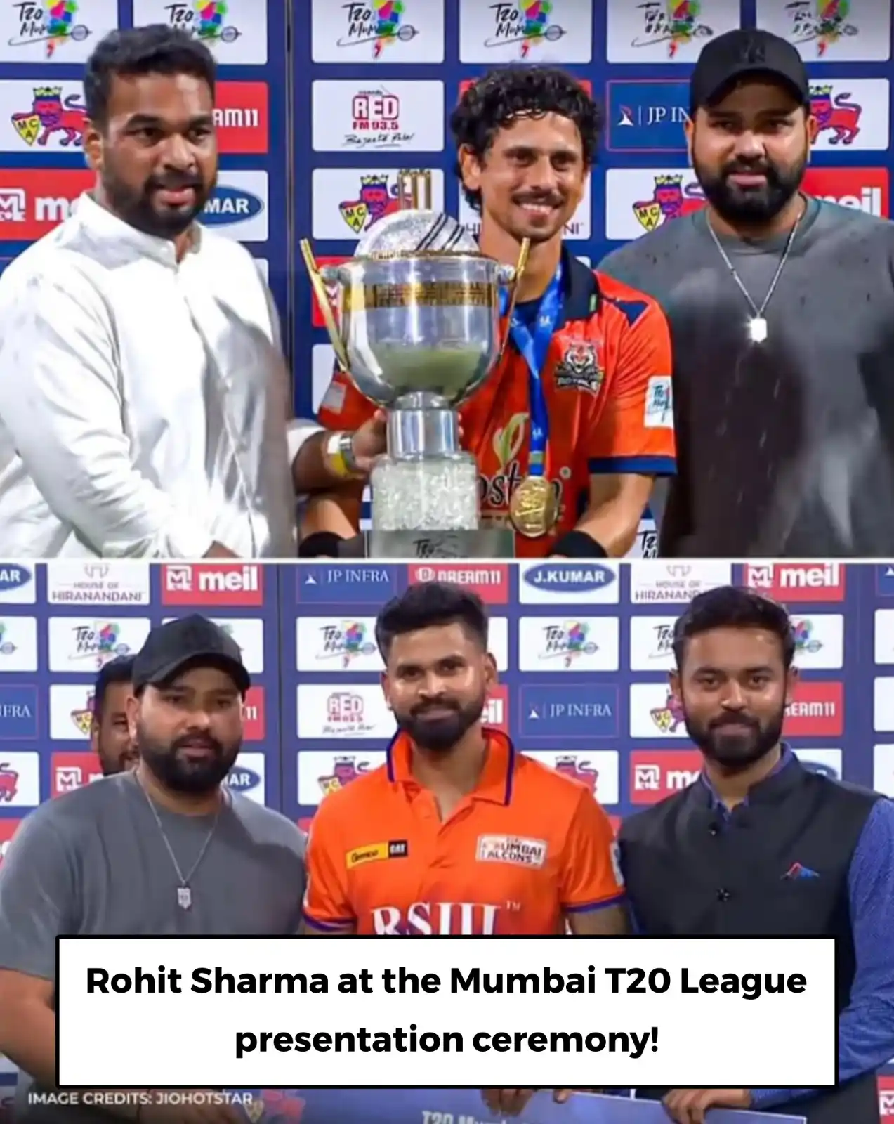 Image from Sports Duniya: He presented the runners-up cheque to Shreyas Iyer and handed the trop...