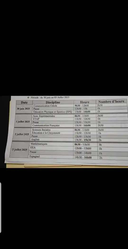 Image from Infos Partage: Horaire des examens officiels de la 9ème AF. https://whatsapp.com/chan...