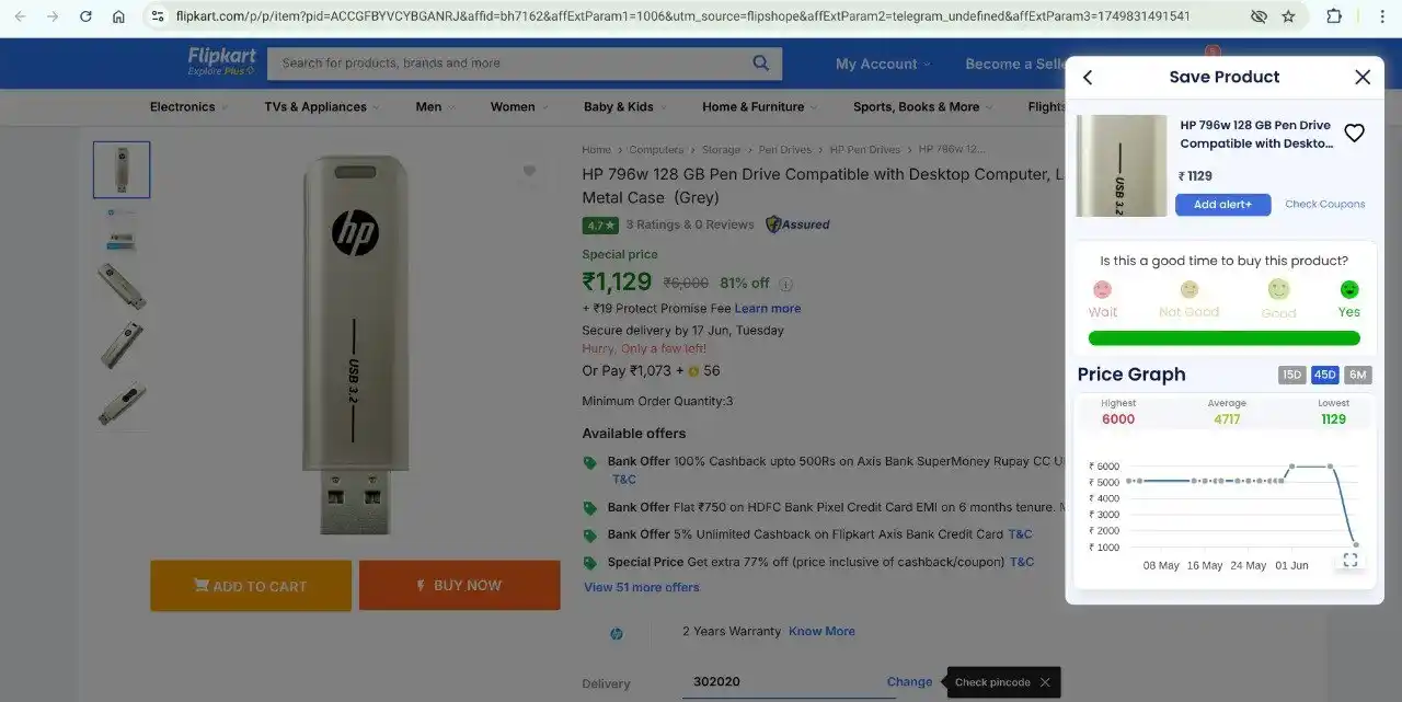 Image from FLIPSHOPE - Deals and Offers: HP 796w 128 GB Pen Drive Compatible with Desktop Computer, Laptop, Tab...