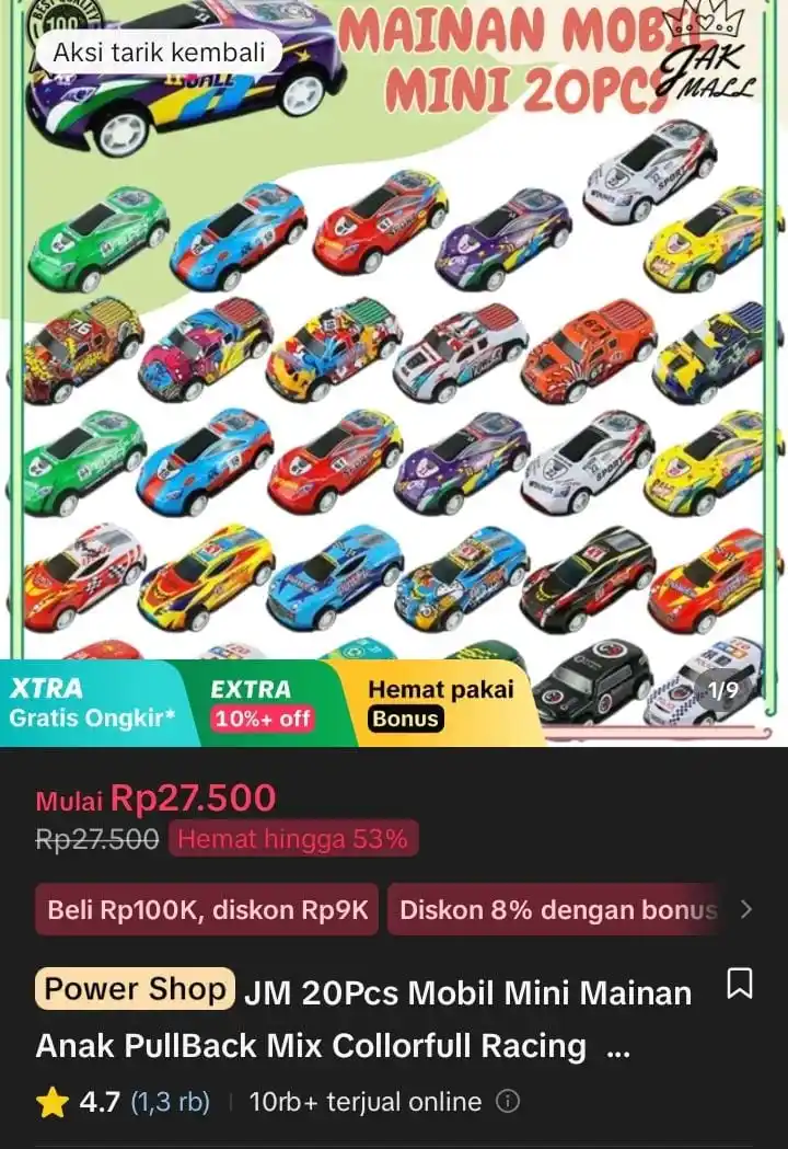 Image from Racun Shopee X Tiktok ( tiktokshop-tokopedia )⭐️: JM 20Pcs Mobil Mini Mainan Anak PullBack Mix Collorfull Racing Car Met...