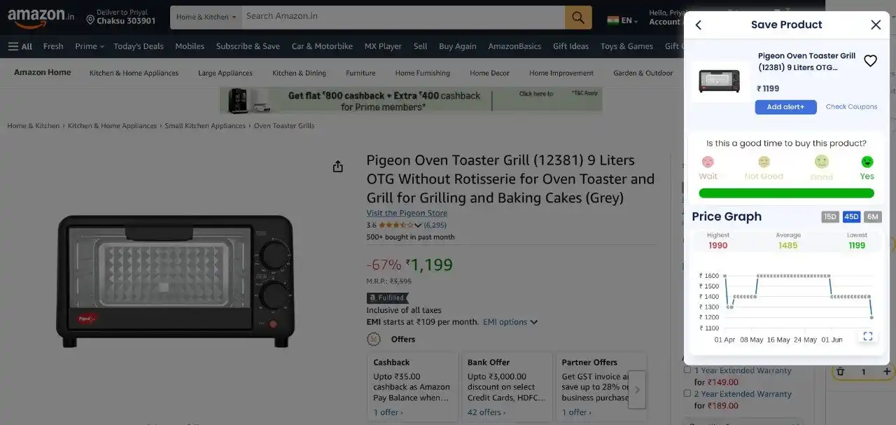 Image from FLIPSHOPE - Deals and Offers: Loot ₹1199 Pigeon Oven Toaster Grill (12381) 9 Liters OTG Without Rot...