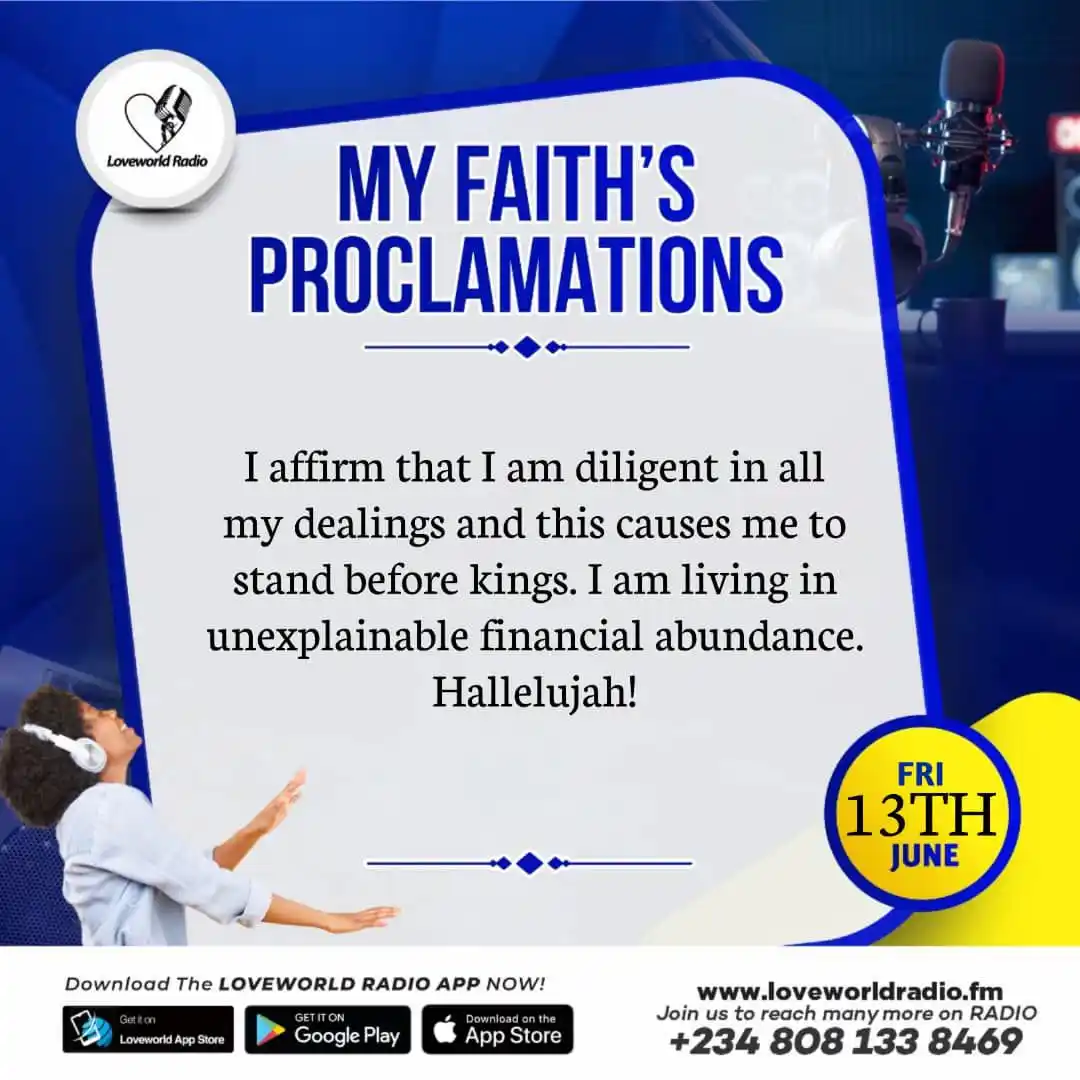 Image from Rhapsody Global Club ( Mandate 1B ROR Influences ): MY FAITH’S PROCLAMATIONS! I affirm that I am diligent in all my deali...