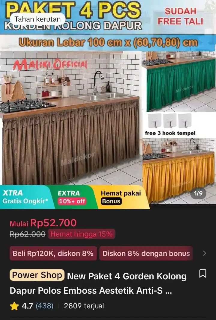 Image from Racun Shopee X Tiktok ( tiktokshop-tokopedia )⭐️: New Paket 4 Gorden Kolong Dapur Polos Emboss Aestetik Anti-Susut dan T...