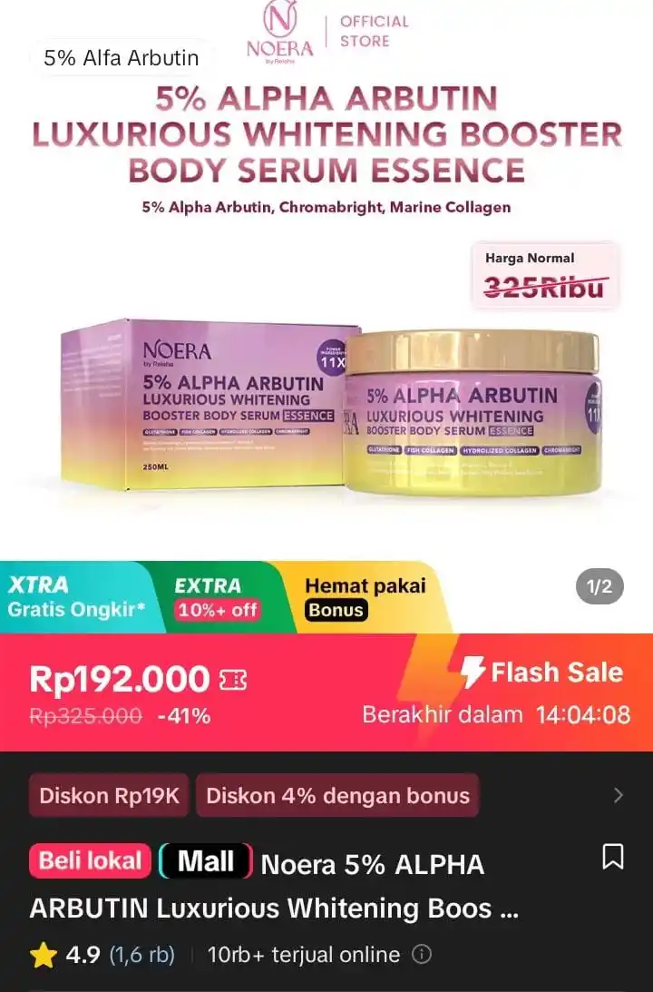 Image from Racun Shopee X Tiktok ( tiktokshop-tokopedia )⭐️: Noera 5% ALPHA ARBUTIN Luxurious Whitening Booster Body Serum Essence ...