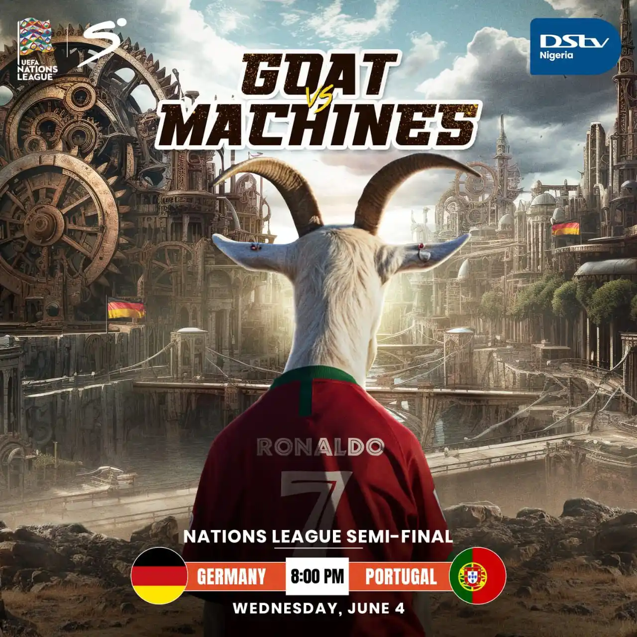 Image from Catchup Central | DStv Nigeria: Not your average Tuesday. It’s GOAT vs MACHINES. 🎮 Watch Germany vs P...