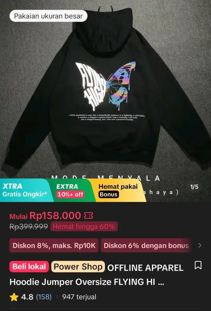 Image from Racun Shopee X Tiktok ( tiktokshop-tokopedia )⭐️: OFFLINE APPAREL Hoodie Jumper Oversize FLYING HIGH / SABLON MENYALA / ...