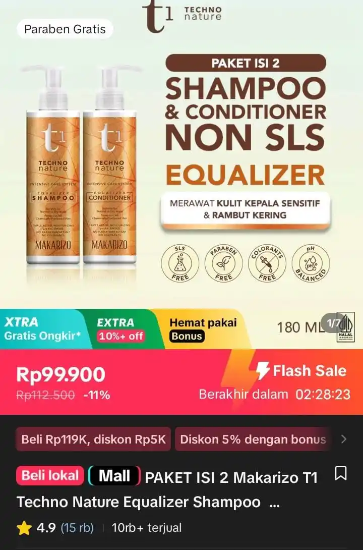 Image from Racun Shopee X Tiktok ( tiktokshop-tokopedia )⭐️: PAKET ISI 2 Makarizo T1 Techno Nature Equalizer Shampoo & Conditioner ...