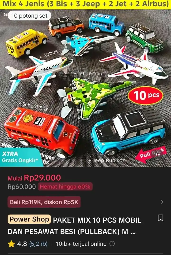 Image from Racun Shopee X Tiktok ( tiktokshop-tokopedia )⭐️: PAKET MIX 10 PCS MOBIL DAN PESAWAT BESI (PULLBACK) MAINAN ANAK BUS JE3...