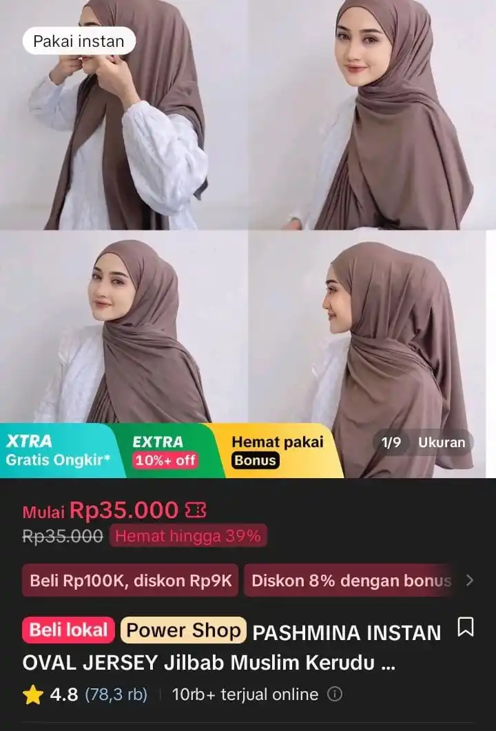 Image from Racun Shopee X Tiktok ( tiktokshop-tokopedia )⭐️: PASHMINA INSTAN OVAL JERSEY Jilbab Muslim Kerudung Panjang https://vt....