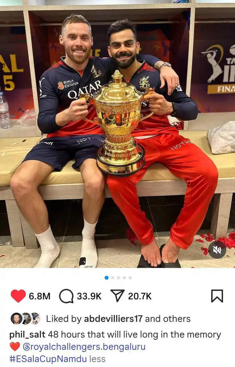 Image from Sports Duniya: PHIL SALT'S IPL 2025 WINNING POST IS NOW THE MOST LIKED POST BY ANY FO...