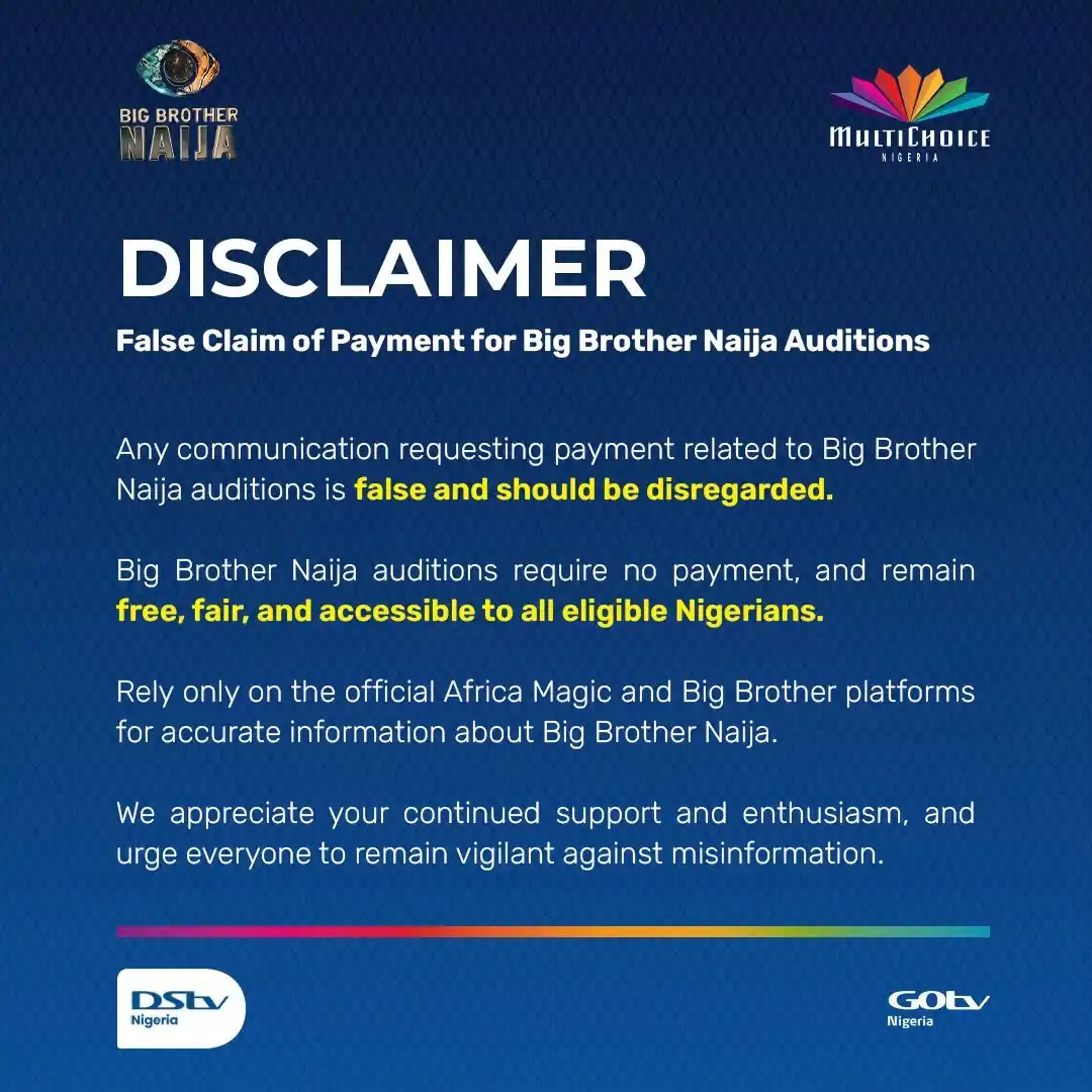 Image from Catchup Central | DStv Nigeria: Please beware: Big Brother Naija auditions are completely free. Ignore...