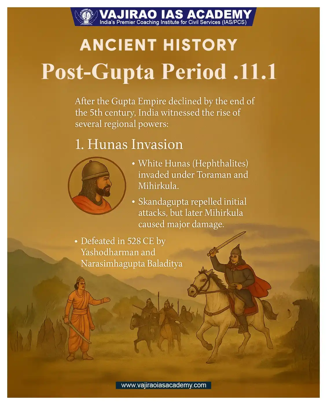 Image from UPSC Current Affairs Updates, Daily Quiz, IAS/UPSC Editorials: 📜 Post-Gupta Period | Hunas Invasion Discover how the White Hunas cha...