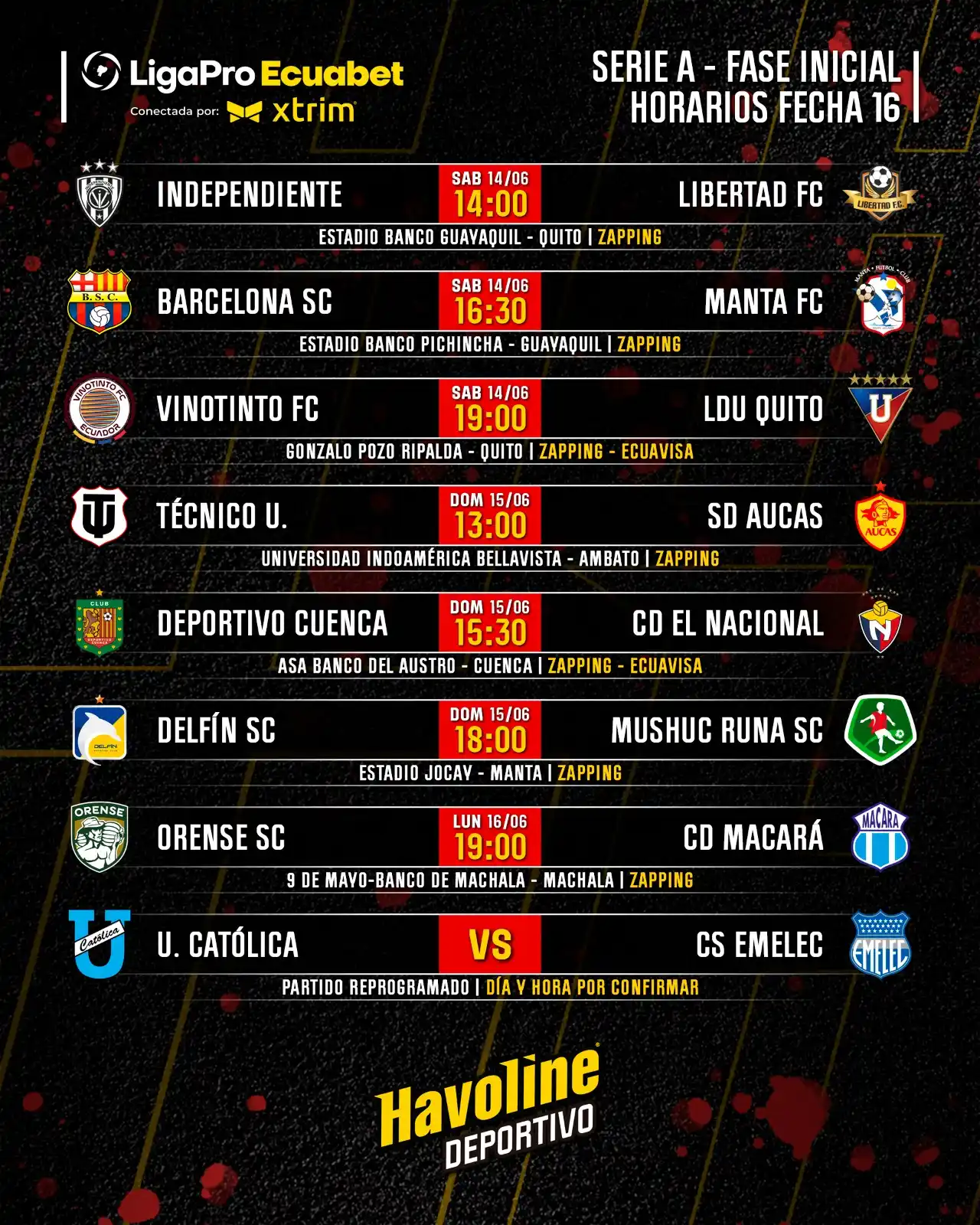 Image from Havoline Deportivo: 📅 Programación confirmada de la Fecha 16 de la Fase Inicial de la Lig...